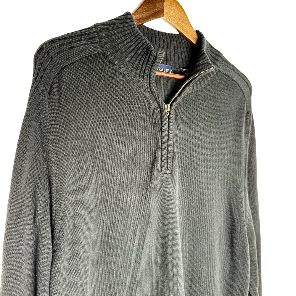 Natural Life Blue V Neck 1/4 Zip Pullover 100% Cotton Sweater Men's XL